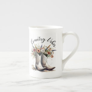 Tasse En Porcelaine Country Vibes Bottes et fleurs occidentales Aquare