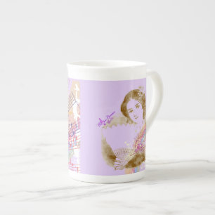 Tasse En Porcelaine Coupe de Chine vintage Fan Lady Purple Bone
