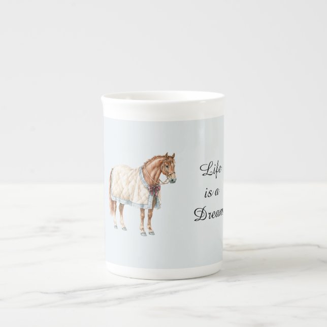 Tasse En Porcelaine Couverture Bleue Blanche Cheval (Devant)