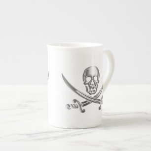 Tasse En Porcelaine Crâne d'argent et épées croisées