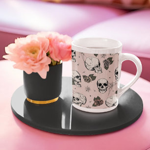 Tasse En Porcelaine Crânes gothiques roses et Halloween Rose