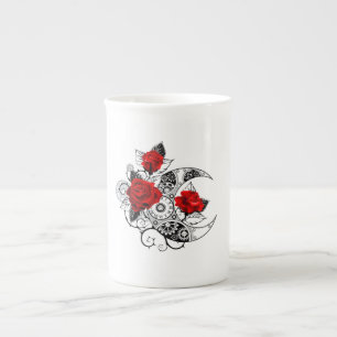 Tasse En Porcelaine Croissant mécanique avec roses rouges