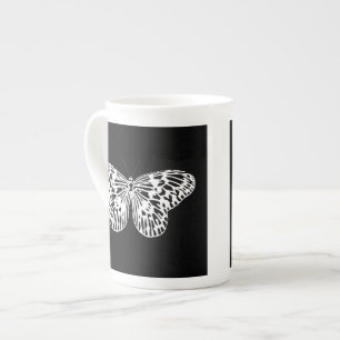 Tasse En Porcelaine Croquis de papillon, blanc et noir