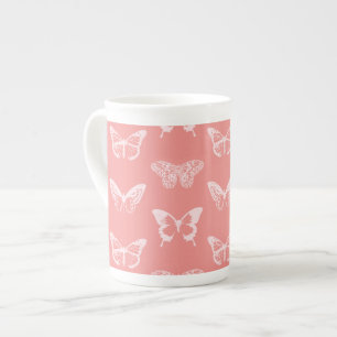 Tasse En Porcelaine Croquis de papillon, rose corail