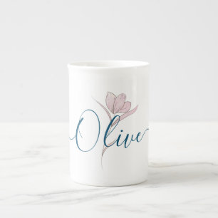 Tasse En Porcelaine Croquis floral aquarelle personnalisée