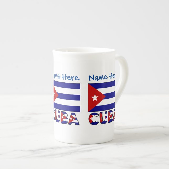 Tasse En Porcelaine Cuba Bleu foncé Drapeau cubain Bleu Personnalisati (Devant droit)