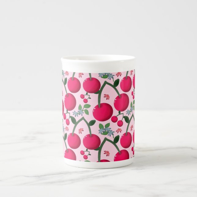 Tasse En Porcelaine Cute Cherry  Pattern, Glossy Kawaii Fruit (Devant)
