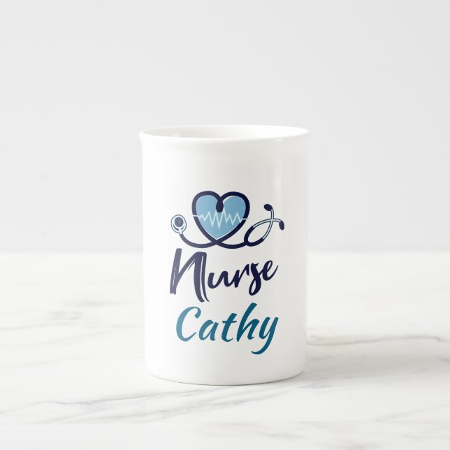 Tasse En Porcelaine Cute Life Line Nurse Blue Heart Personnaliser (Devant)