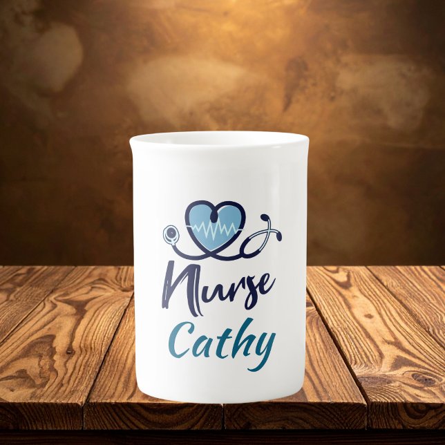 Tasse En Porcelaine Cute Life Line Nurse Blue Heart Personnaliser (Créateur téléchargé)