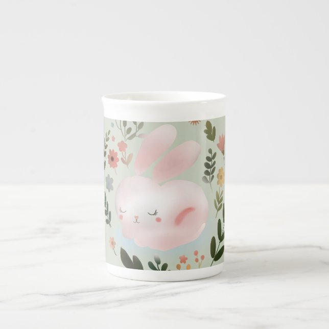 Tasse En Porcelaine Cute Pastel Spring Bunny Floral Wreath Nursery Art (Devant)