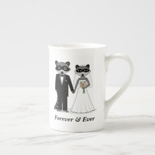 Tasse En Porcelaine Cute Raccoons Mariage mariée et chambre personnali