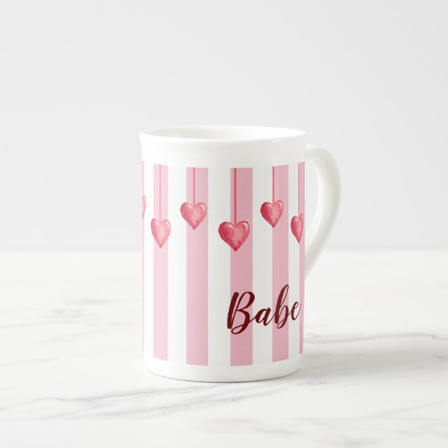 Tasse En Porcelaine Cute Rose Blanc Coeur Valentines Jour Spécialité M (Devant droit)