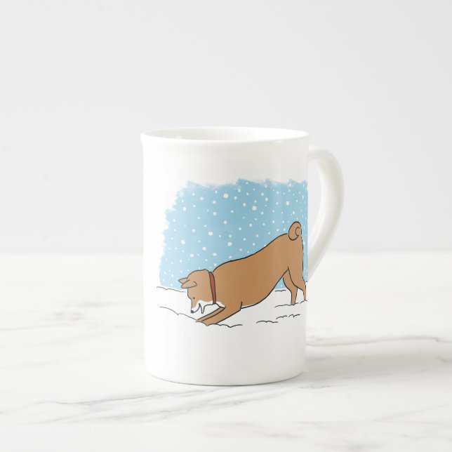 Tasse En Porcelaine Cute Shiba Inu | Vacances Chien de Neige (Devant droit)