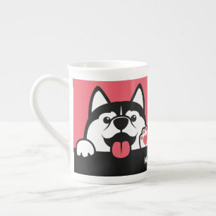 Tasse En Porcelaine Cute Siberian Husky nom et couleur personnalisés
