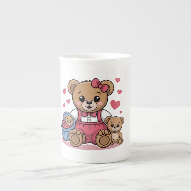 Tasse En Porcelaine Cute Teddy Bears Family Design – Big & Small Bears (Devant)