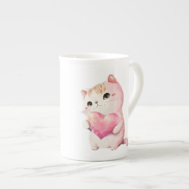 Tasse En Porcelaine Cute Valentines Kitten, amour chats (Devant droit)