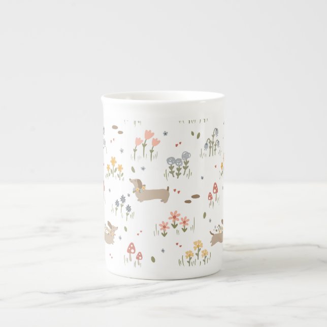 Tasse En Porcelaine Dachshund Lover Weiner Chien Saucisse Chien Fleur  (Devant)