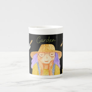 Tasse En Porcelaine Dame de jardin fantaisiste en art aquarelle