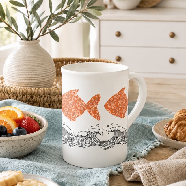Tasse en porcelaine de Bone Fish & Waves côtière (Créateur téléchargé)
