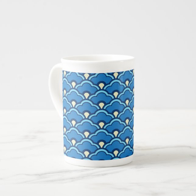 Tasse En Porcelaine Déco pétoncles chinois, bleu océan et Indigo (Devant gauche)