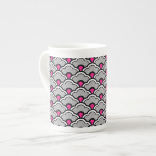 Tasse En Porcelaine Déco pétoncles chinois, gris / gris, noir et rose