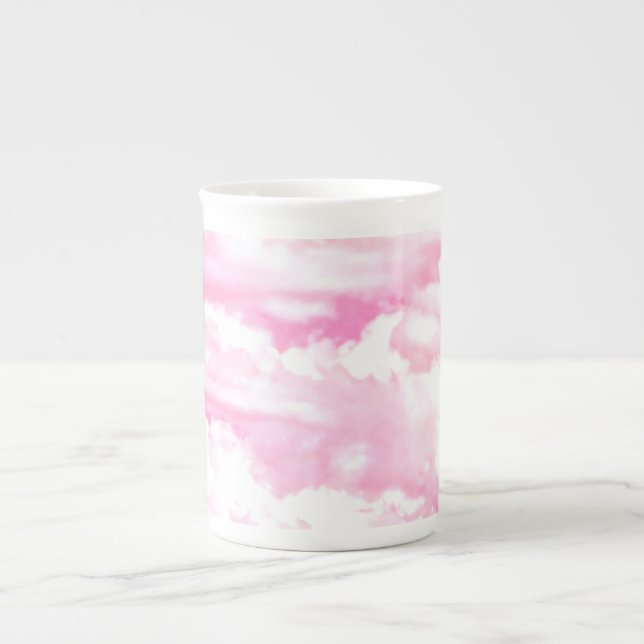 Tasse En Porcelaine Décor Clair Rose Élégant Nuages (Devant)