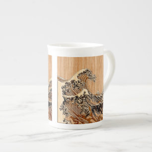 Tasse En Porcelaine Décor de la grande vague de Hokusai en bambou