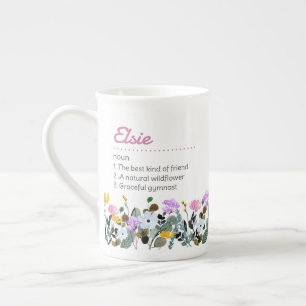 Tasse En Porcelaine Définition de nom avec bordure de fleurs sauvages