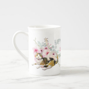 Tasse En Porcelaine Delicicate Bone China CALICO CAT MOM Anniversaire 