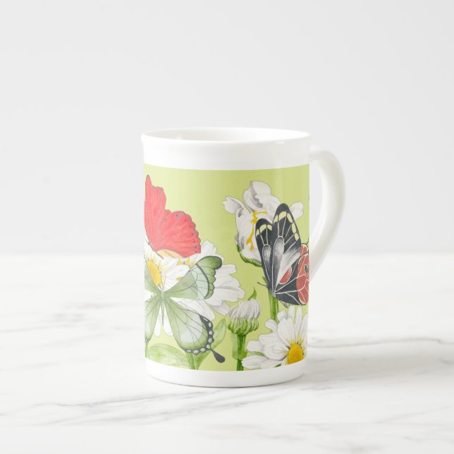 Tasse En Porcelaine Des papillons sur une boue de Chine osseuse (Devant droit)