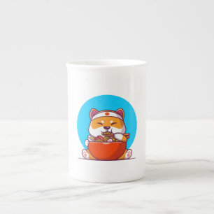 Tasse En Porcelaine Dessin animé de Shiba Inu mignon mangeant des noui