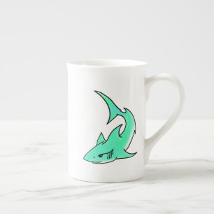 Tasse En Porcelaine dessin souriant requin menthe bleu vert océan anim