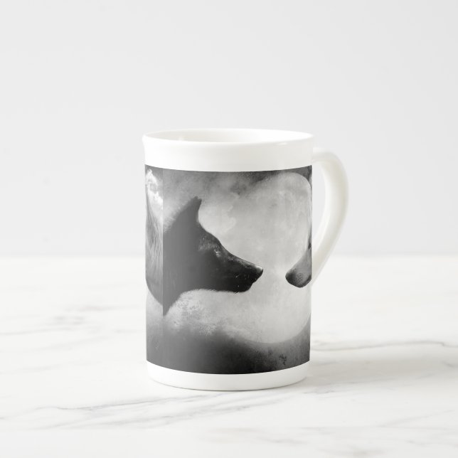 Tasse En Porcelaine Deux loups se faisant face (Devant droit)