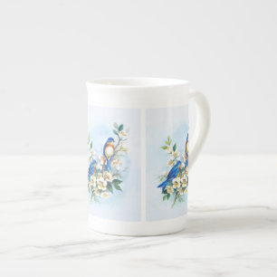 Tasse En Porcelaine Deux oiseaux bleus