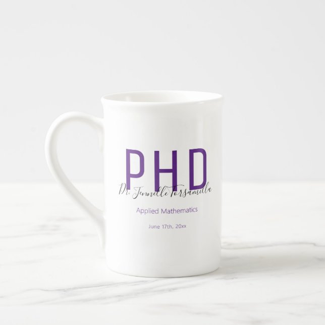 Tasse En Porcelaine Diplômé Garder Purple Nom Diplôme PhD (Gauche)