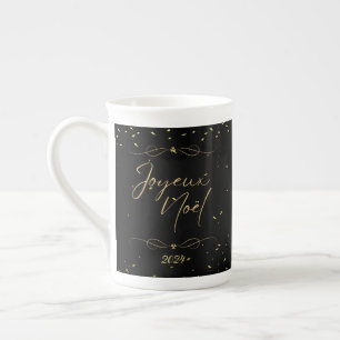 Tasse En Porcelaine Divertissement de Noël élégant noir et or