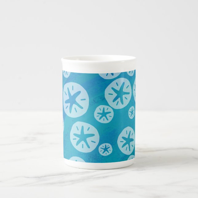 Tasse En Porcelaine Dollar de sable blanc et Motif bleu (Devant)