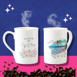 Tasse En Porcelaine Don chrétien | citation de café | floral | paysage