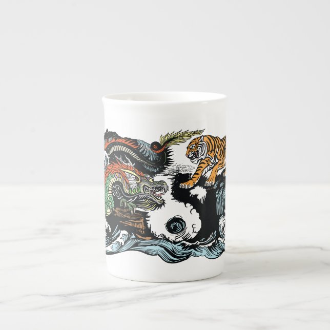 Tasse En Porcelaine Dragon chinois contre tigre (Devant)