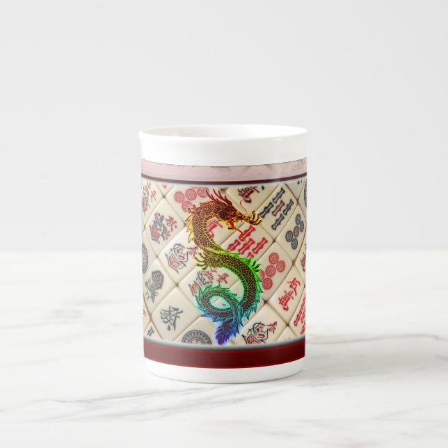 Tasse En Porcelaine Dragon d'arc-en-ciel de Mahjong (Devant)