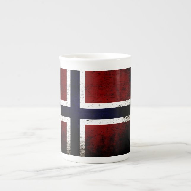 Tasse En Porcelaine Drapeau grunge noir de la Norvège (Devant)