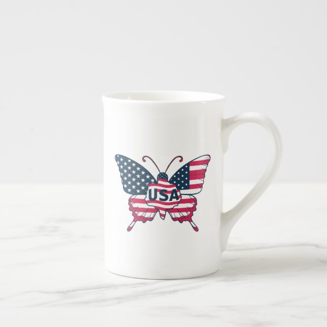 Tasse En Porcelaine Drapeau papillon américain Design-62616 (Droite)