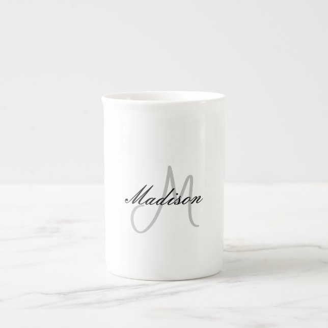 Tasse En Porcelaine Écriture manuscrite moderne monogramme Nom initial (Devant)
