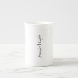 Tasse En Porcelaine Écriture minimaliste professionnelle gris blanc