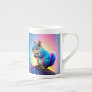 Tasse En Porcelaine Écureuil Bleu Mangeant Un Fruit-323232