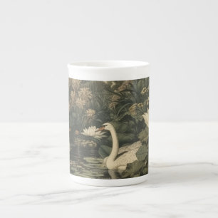 Tasse En Porcelaine Élégance Botanique – Cygne dans la Forêt