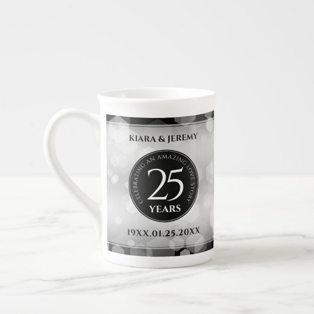 Tasse En Porcelaine Élégant 25e anniversaire de Mariage d'argent (Gauche)