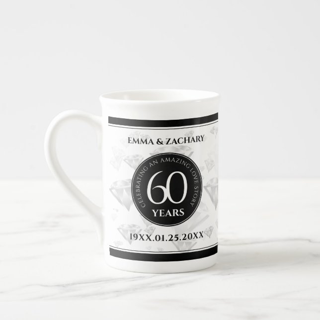 Tasse En Porcelaine Élégant 60e anniversaire de Mariage de diamant (Gauche)