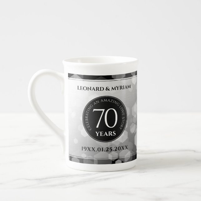 Tasse En Porcelaine Élégant 70e anniversaire de Mariage Platinum (Gauche)