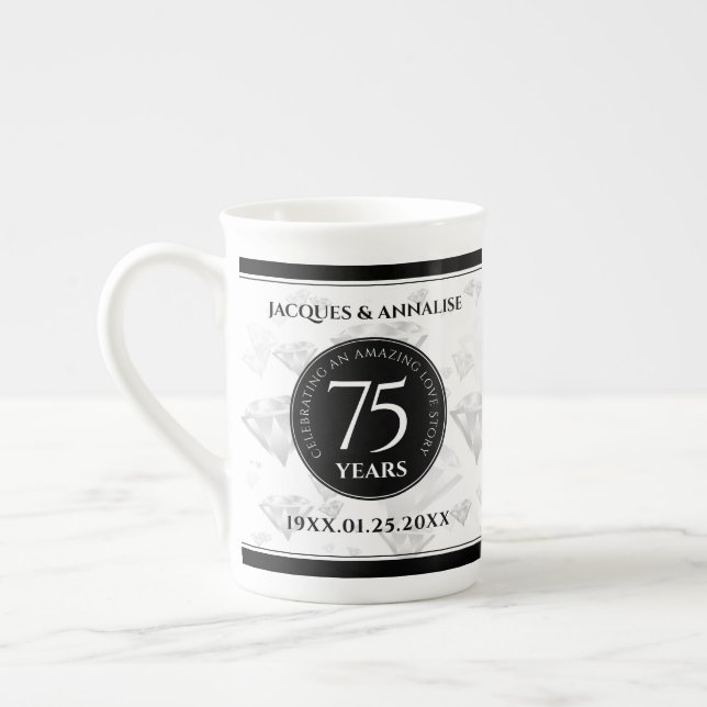 Tasse En Porcelaine Élégant 75e anniversaire de Mariage de diamant (Gauche)